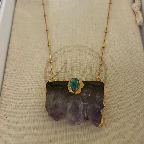 Amethyst slice necklace with turquoise accent - Picture 1 of 7